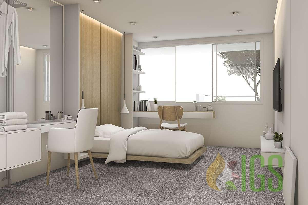 3d rendering white bedroom with make up table near walk in closet
