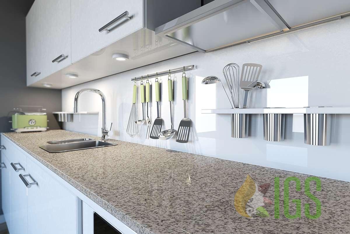 3d image of a modern white kitchen clean interior design